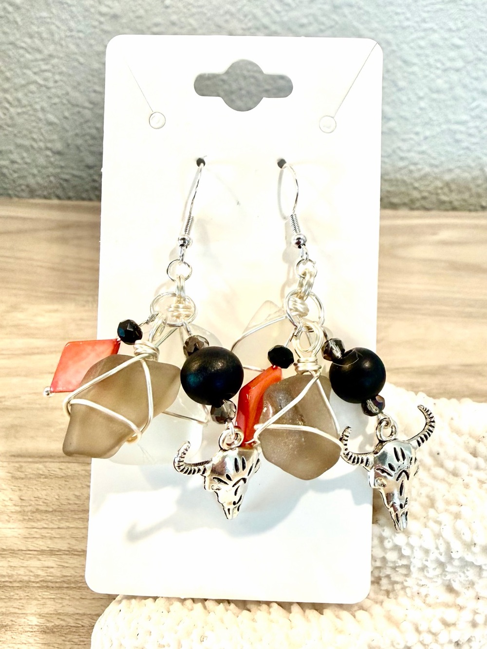 74. Happy Halloween!🎃👻💀 Sea glass earrings with decorative beads
